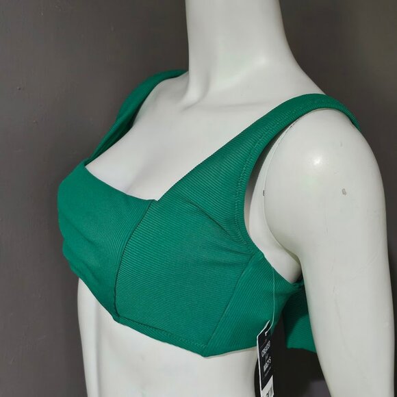 Bar III Micro Rib Sling Bandeau Bikini Swim Top Vivid Green - Picture 3 of 8